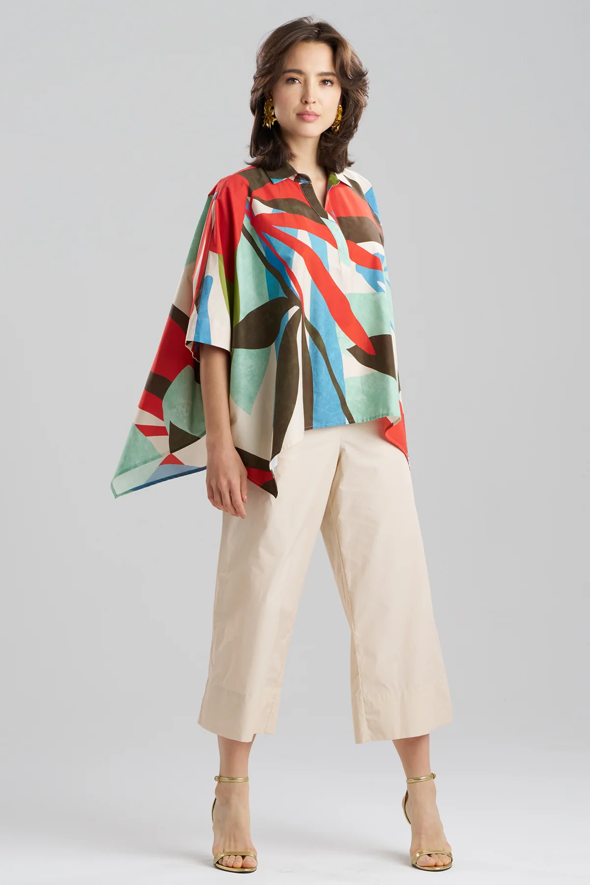 Abstract Palm Cotton Poplin Oversized Caftan Top - Image 2