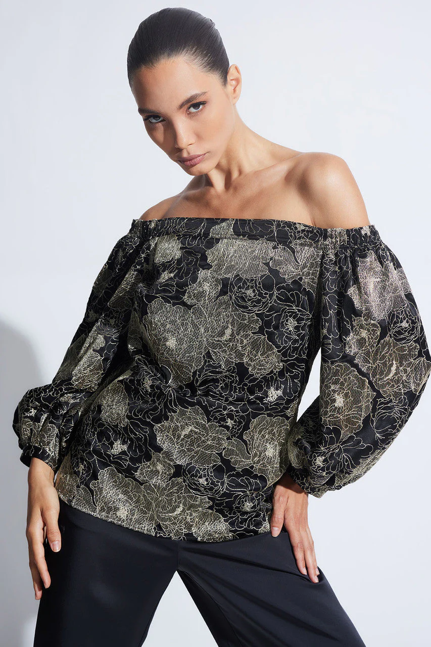All Over Embroidered Off Shoulder Silk Charm Top - Image 2