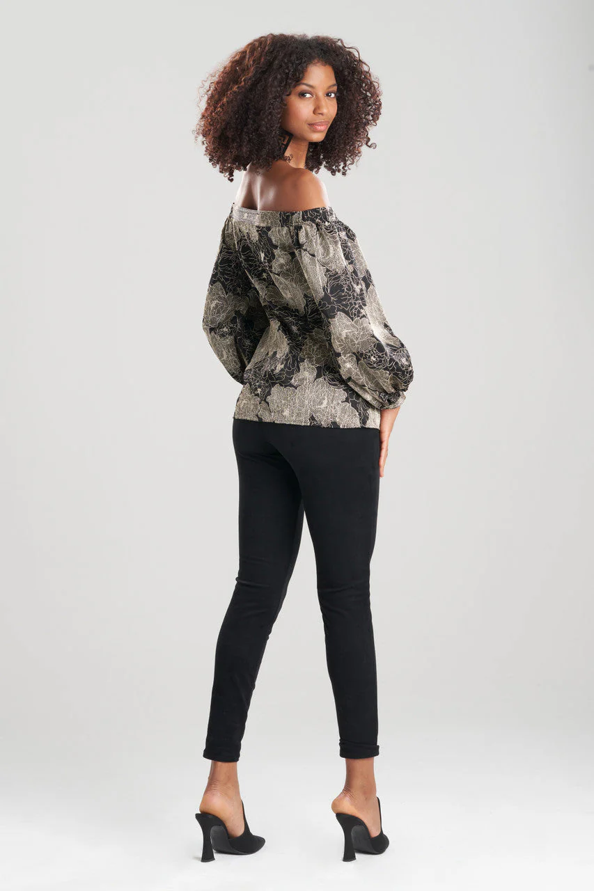 All Over Embroidered Off Shoulder Silk Charm Top - Image 3