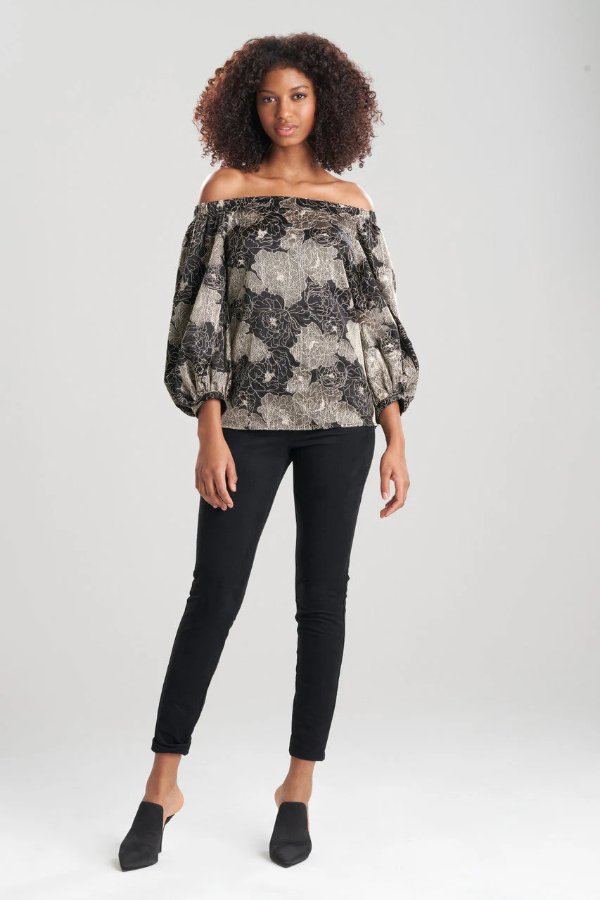 All Over Embroidered Off Shoulder Silk Charm Top - Image 4