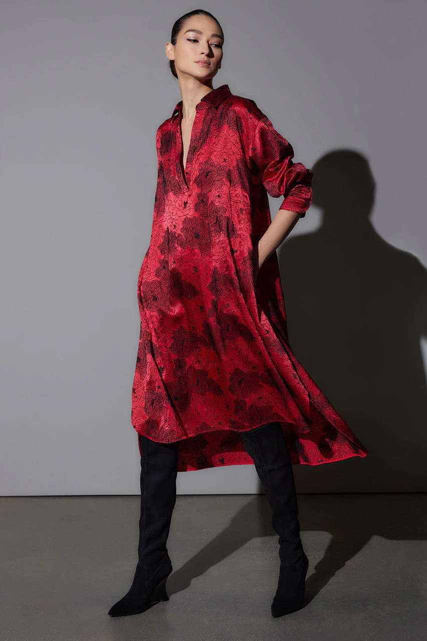 All Over Embroidered Silk Charm Oversized Shirtdress - Image 2