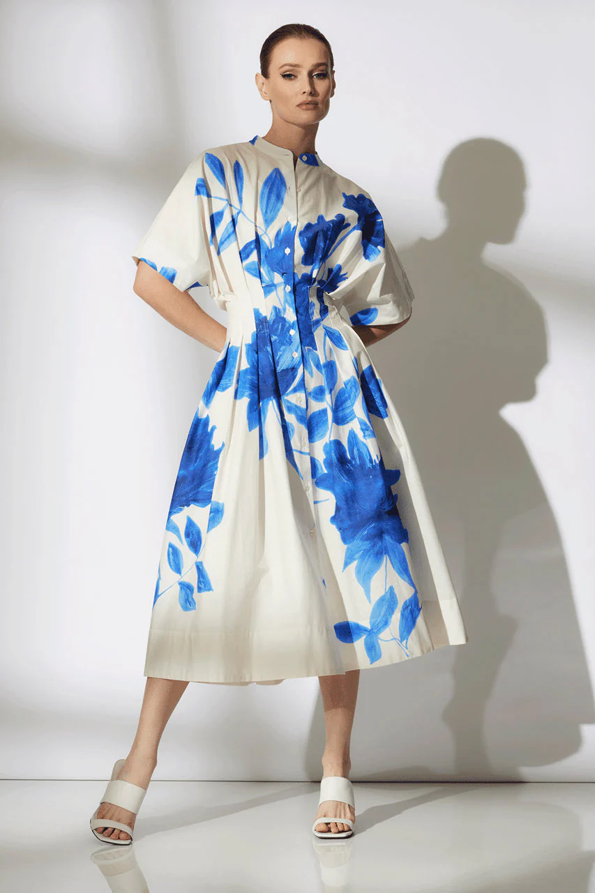Andora Printed Cotton Poplin Pleated Dress