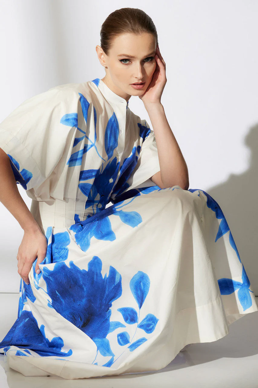 Andora Printed Cotton Poplin Pleated Dress - Image 6