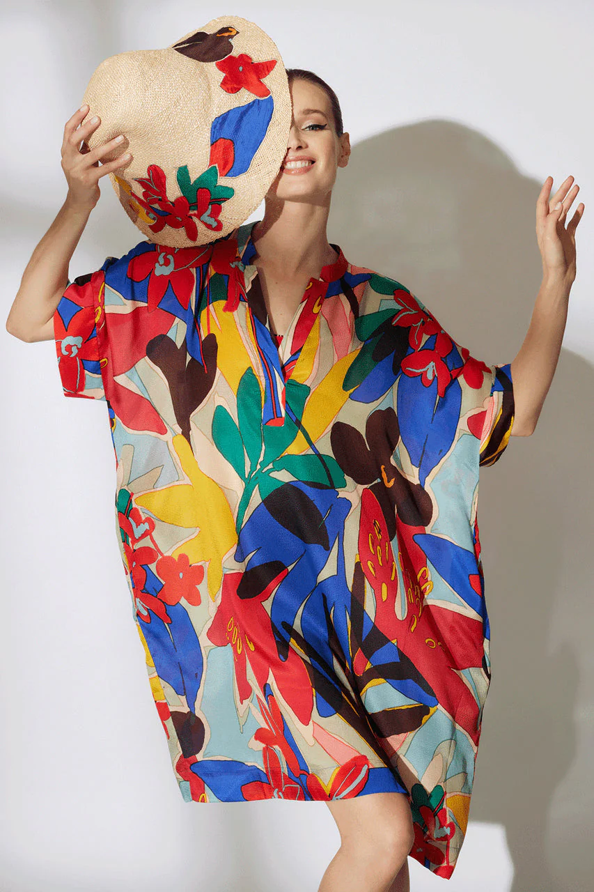 Antibes Printed Obi Silk Caftan Dress - Image 4