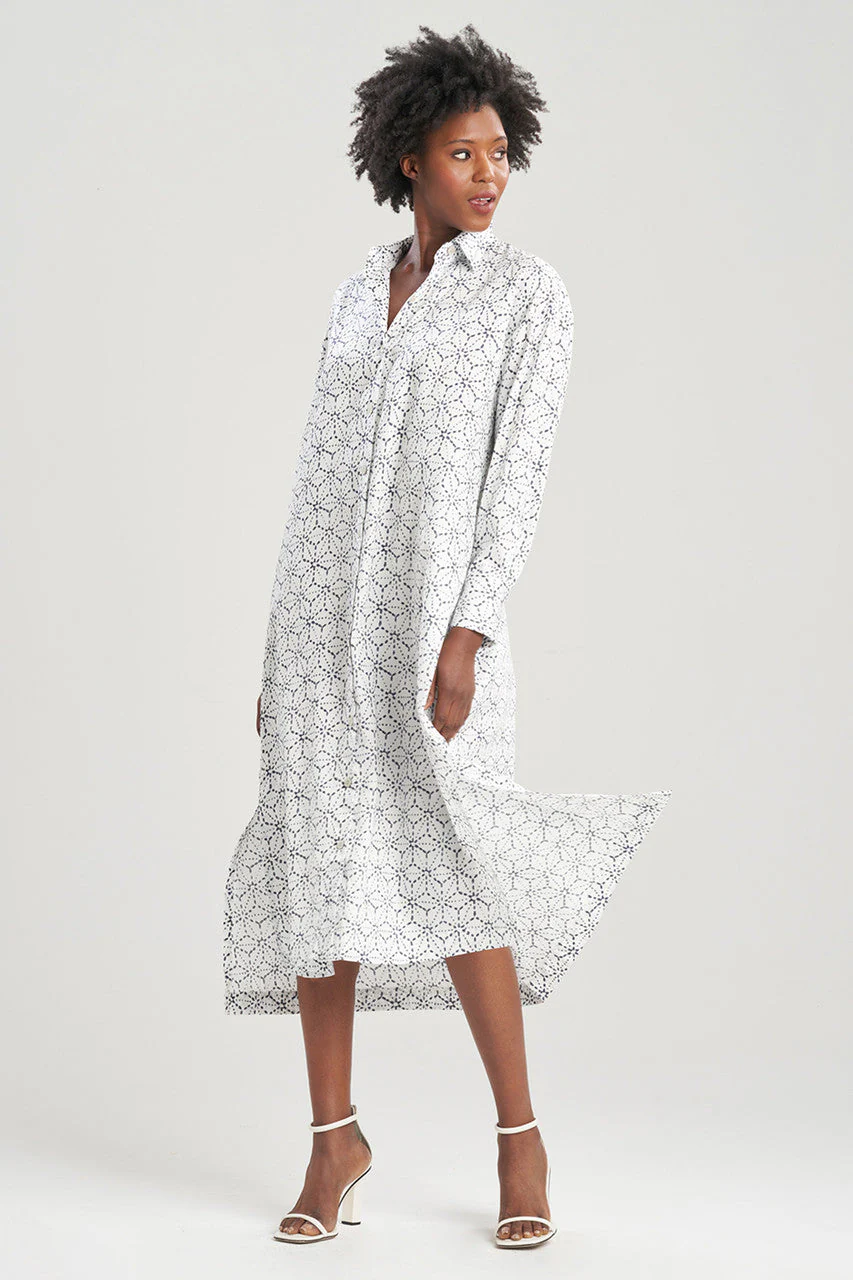 Asagao-Printed Cotton Sateen Caftan