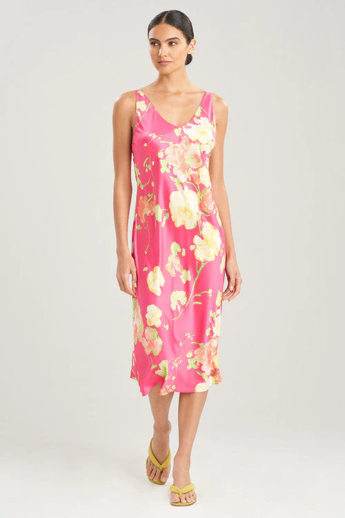 Bouquet-Printed Matte Satin Gown