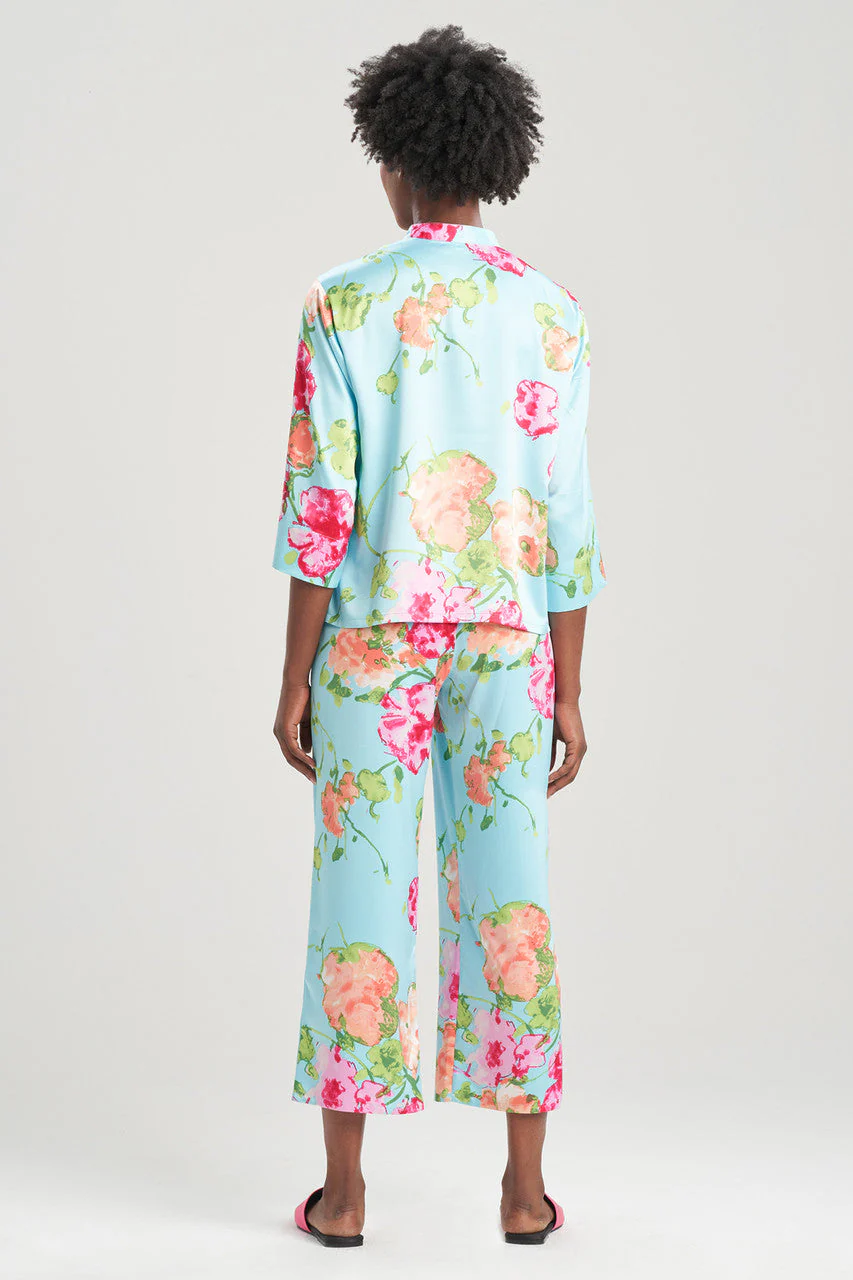 Bouquet-Printed Matte Satin Mandarin PJ - Image 2
