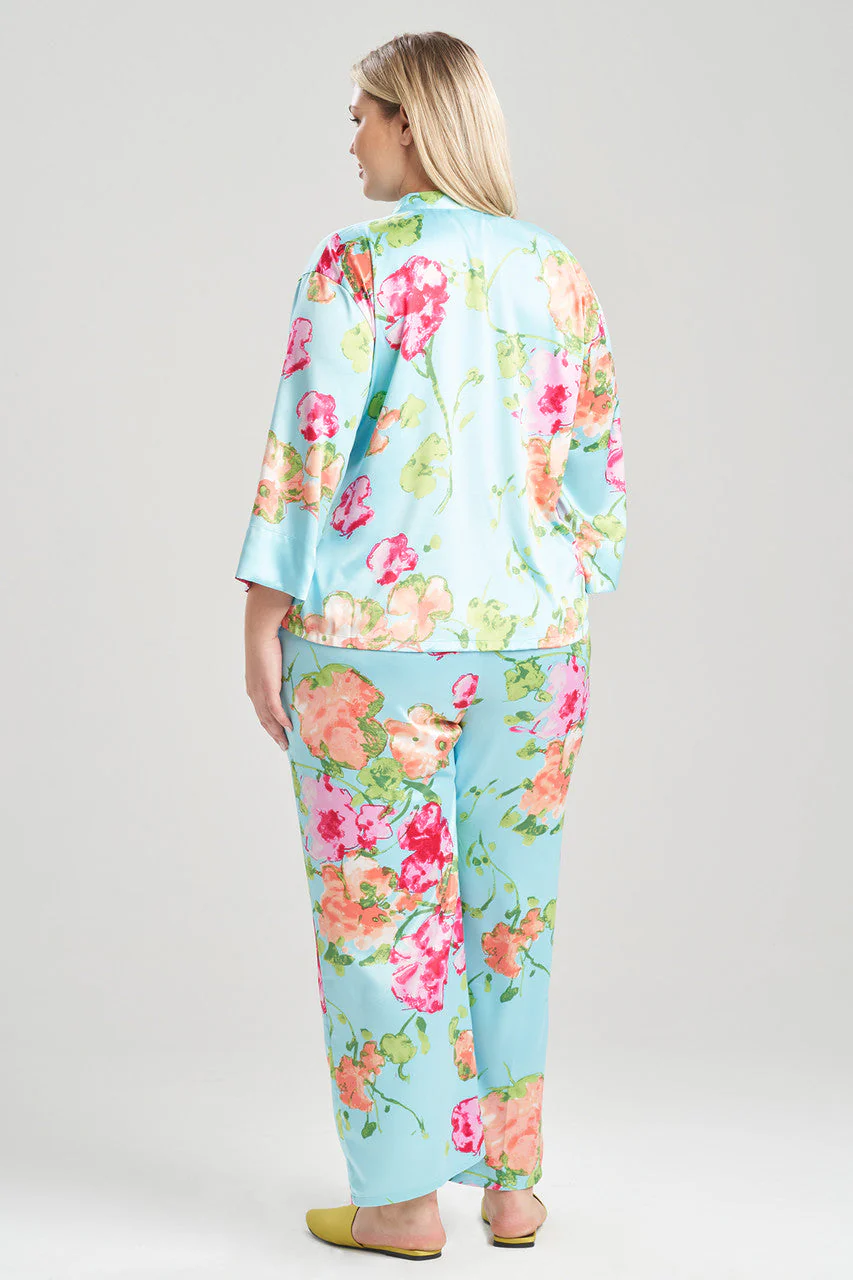 Bouquet-Printed Matte Satin Mandarin PJ - Image 3