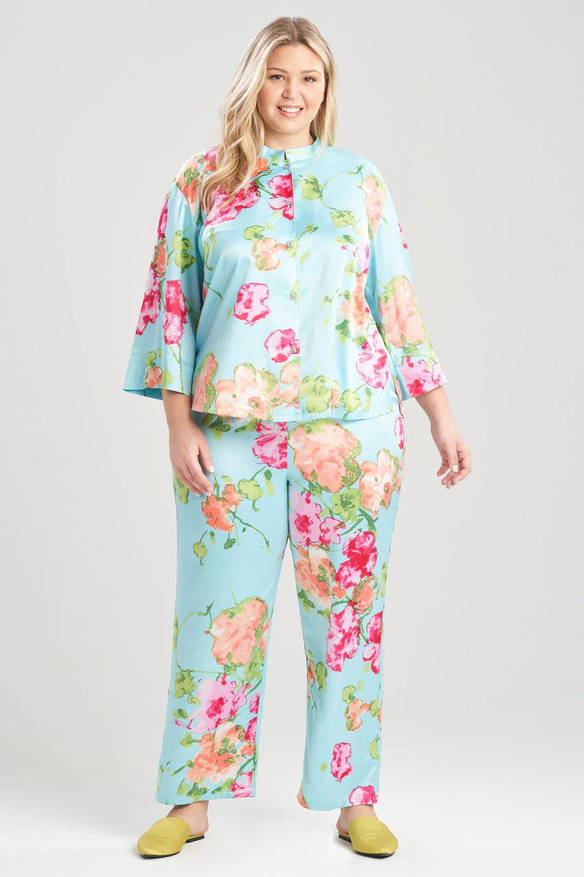 Bouquet-Printed Matte Satin Mandarin PJ - Image 4