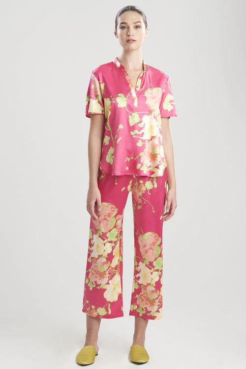 Bouquet-Printed Matte Satin PJ