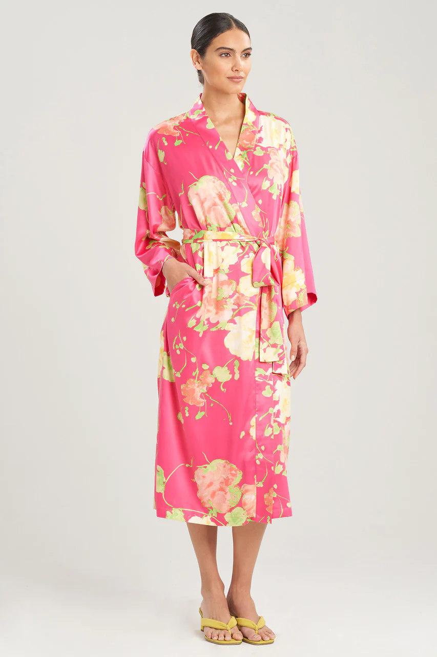 Bouquet-Printed Matte Satin Robe - Image 3