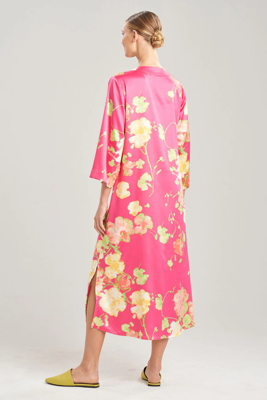 Bouquet-Printed Matte Satin Zip Caftan - Image 2