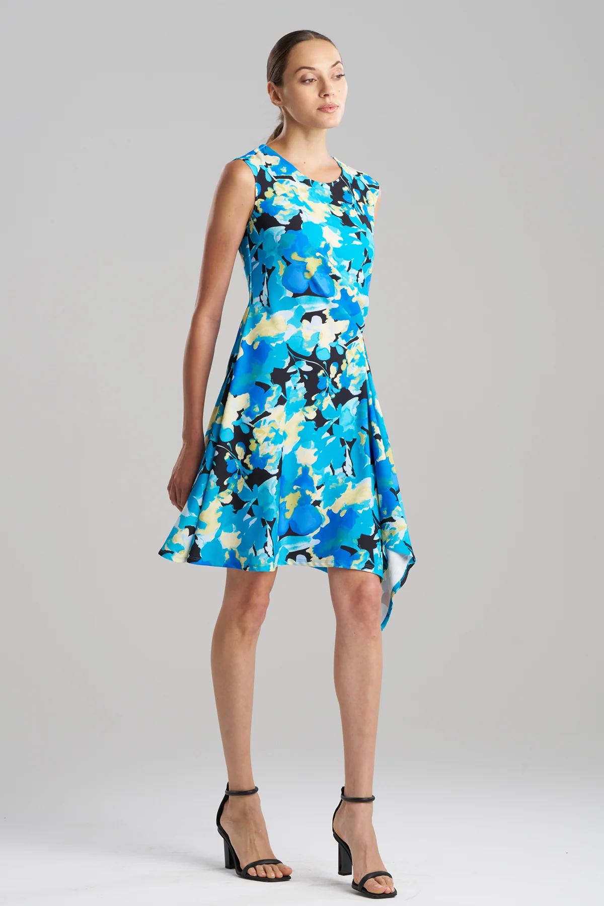 Bright Floral Side Drape Dress