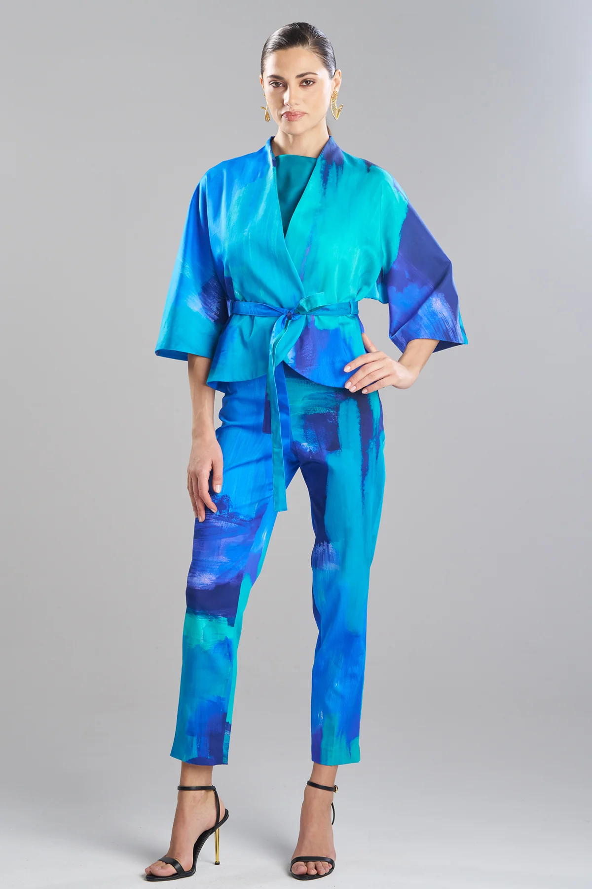 Brushstroke Cotton Chino Belted Kimono Jacket