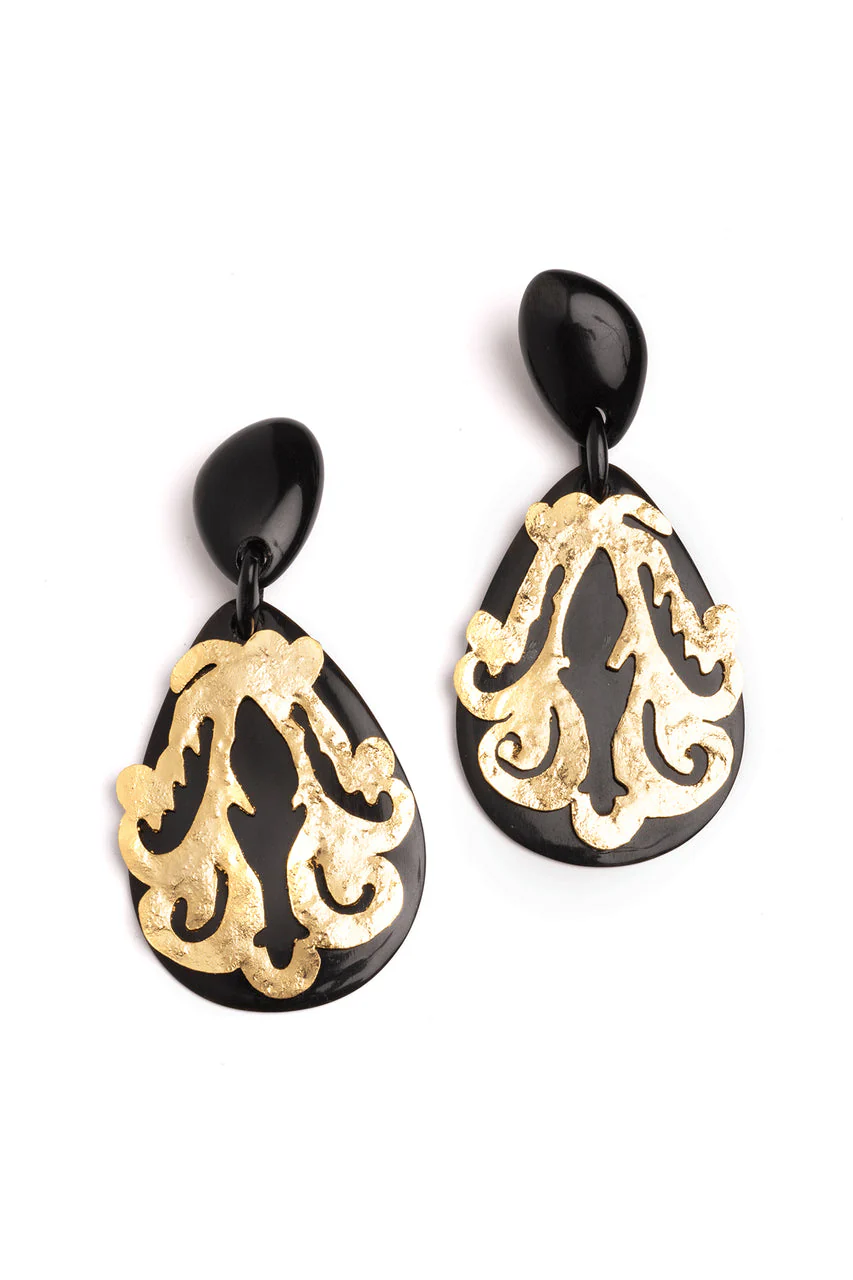 Buffalo Horn Gold Scroll Drop Earrings
