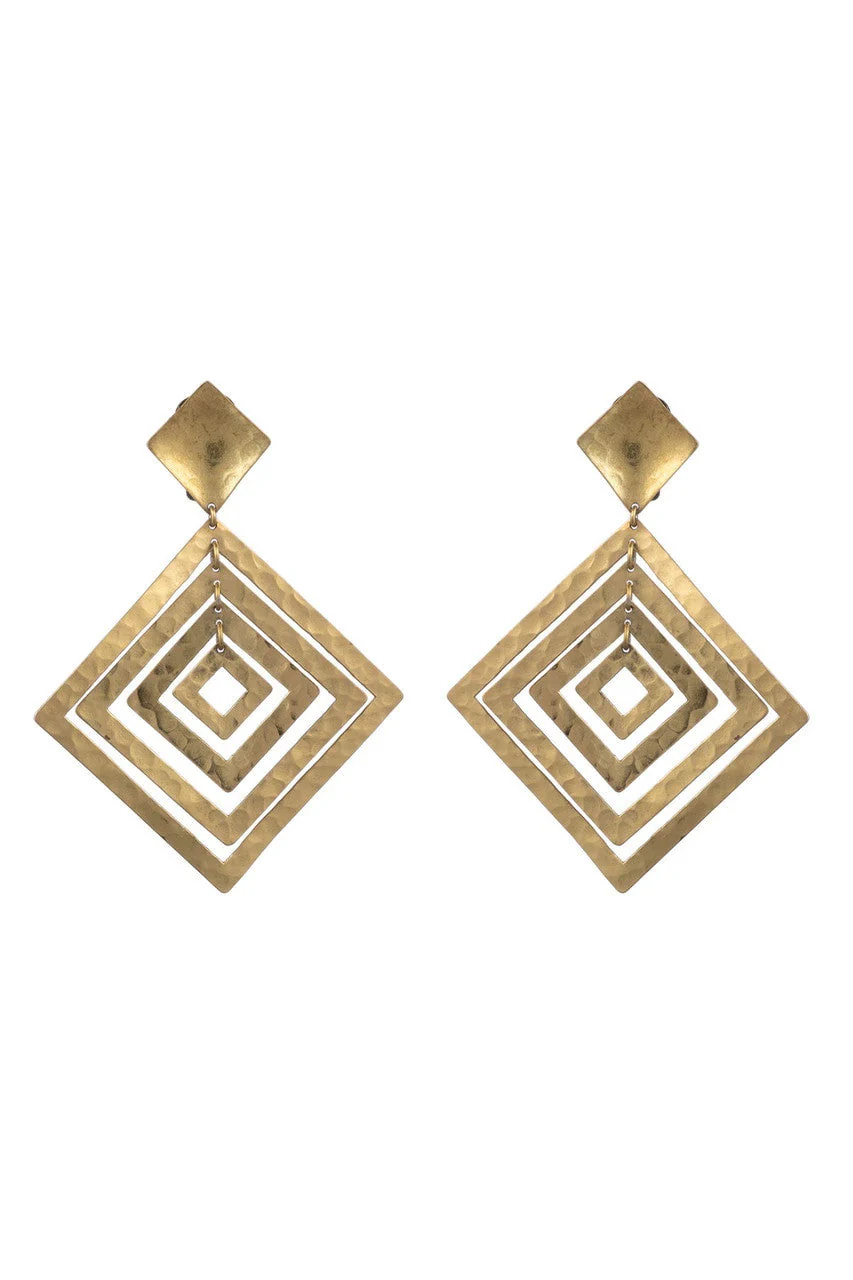 Buffed Brass Diamond Clip Earrings