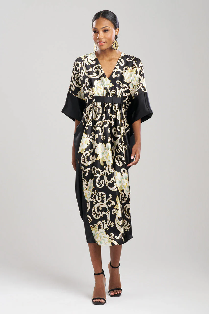 Camille Floral Scroll Silk Caftan