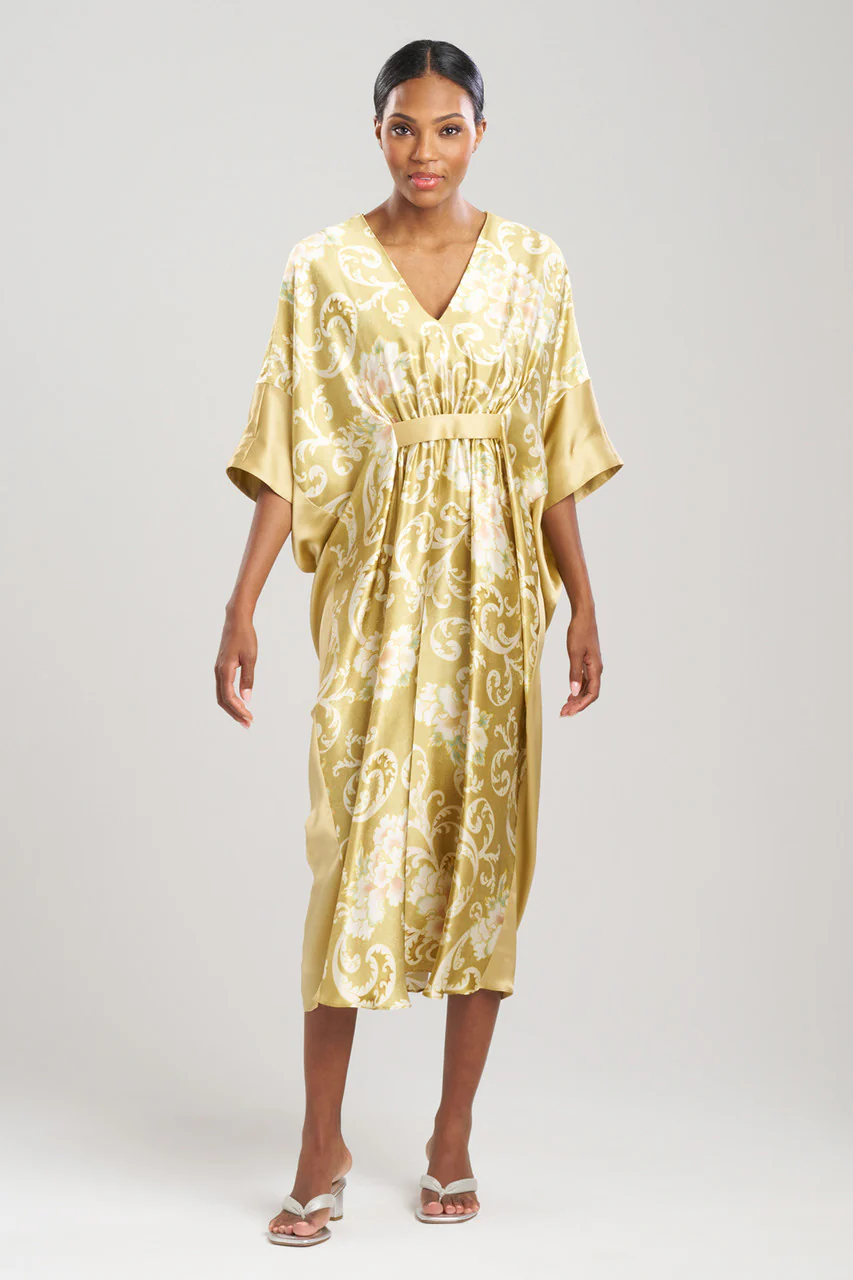 Camille Floral Scroll Silk Caftan