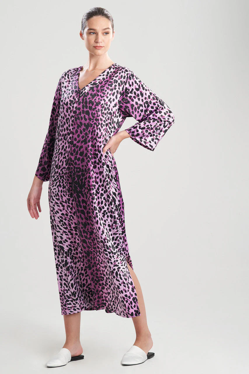 Cheetah-Printed Matte Satin Zip Caftan - Image 2