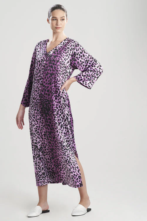 Cheetah-Printed Matte Satin Zip Caftan - Image 8