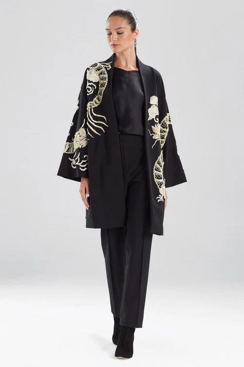 Compact Knit Crepe Embroidered Dragon Caban Jacket - Image 10