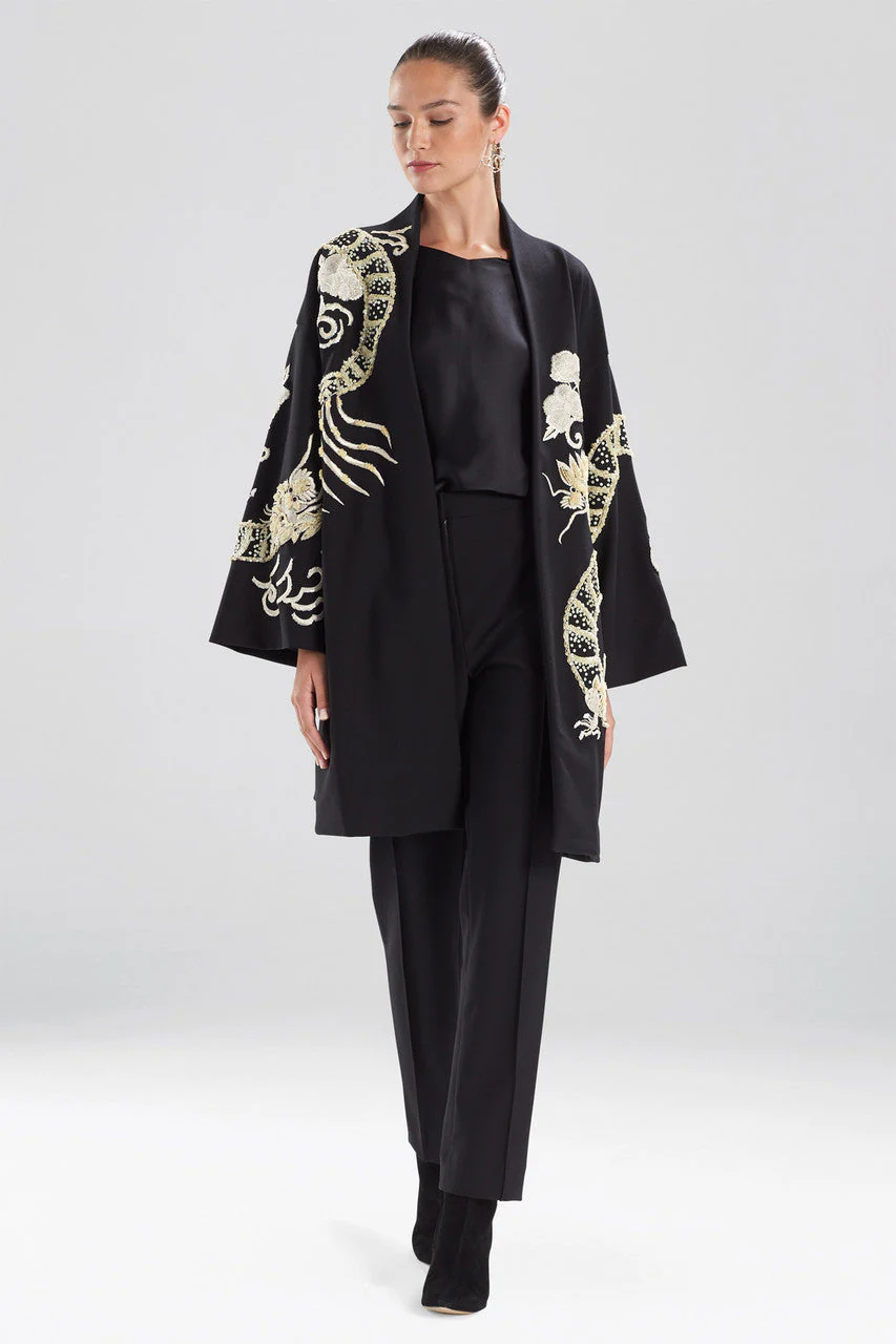 Compact Knit Crepe Embroidered Dragon Caban Jacket - Image 3