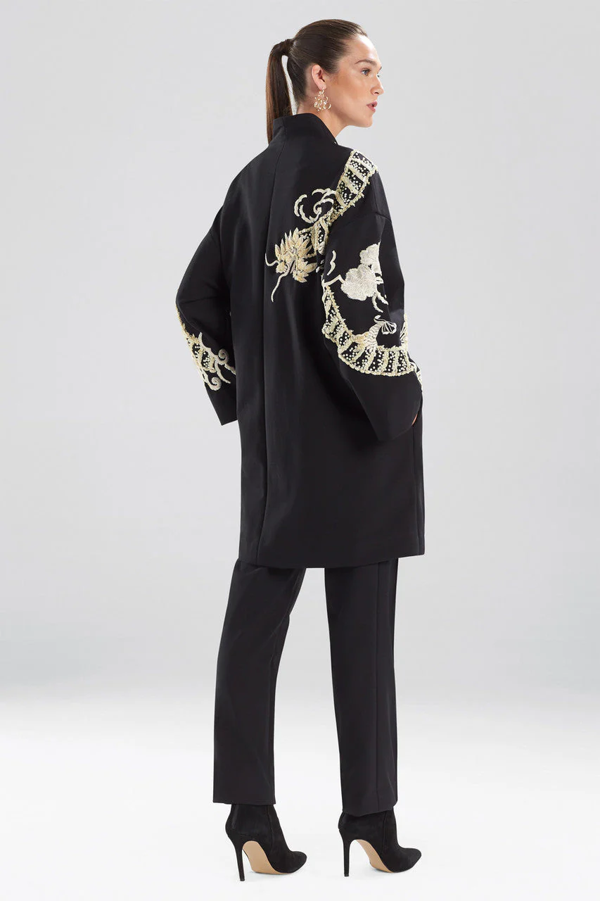 Compact Knit Crepe Embroidered Dragon Caban Jacket - Image 4