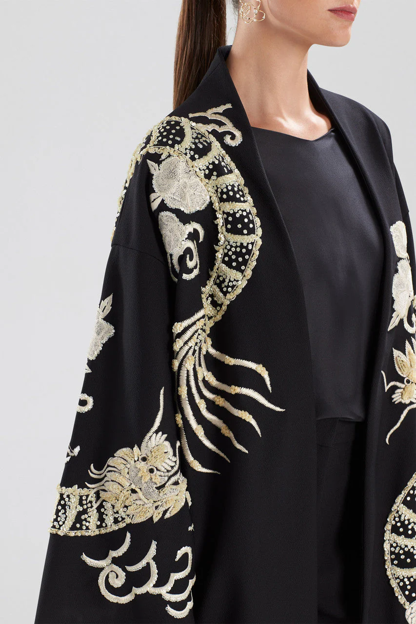 Compact Knit Crepe Embroidered Dragon Caban Jacket - Image 5