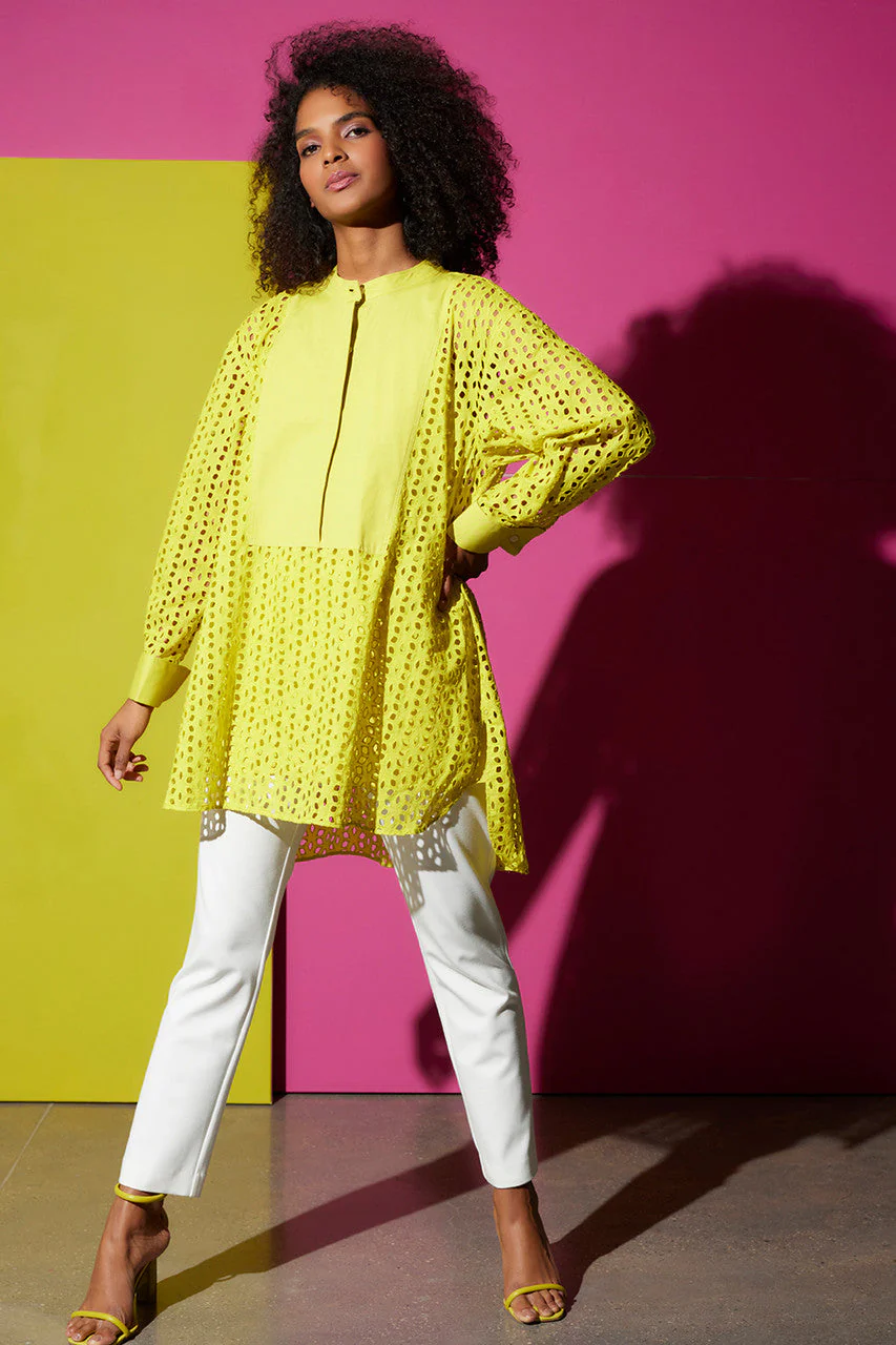 Cotton Eyelet Oversized Tux Shirt - Image 2