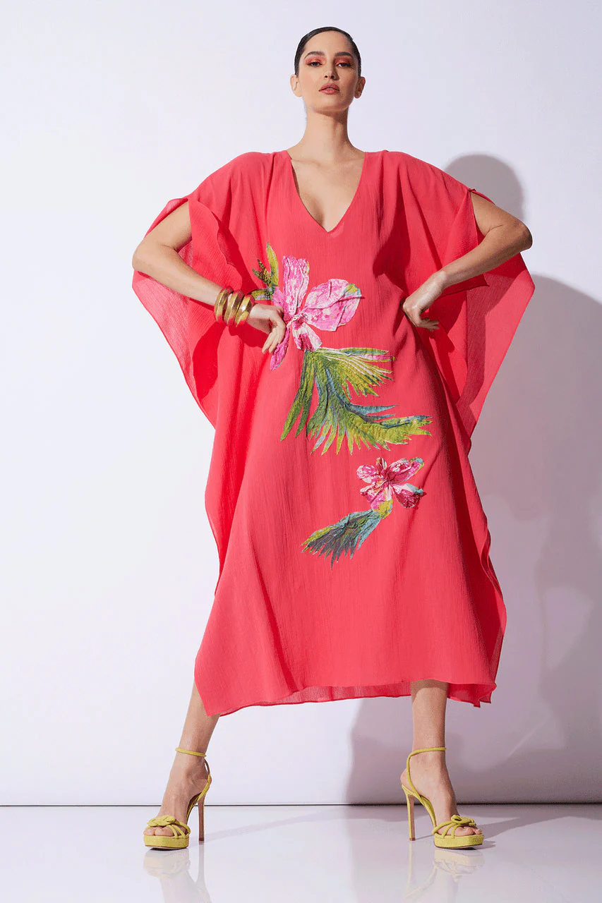 Cotton Gauze Applique Caftan