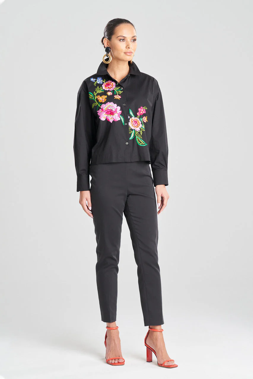 Cotton Poplin Embroidered Pleated Top