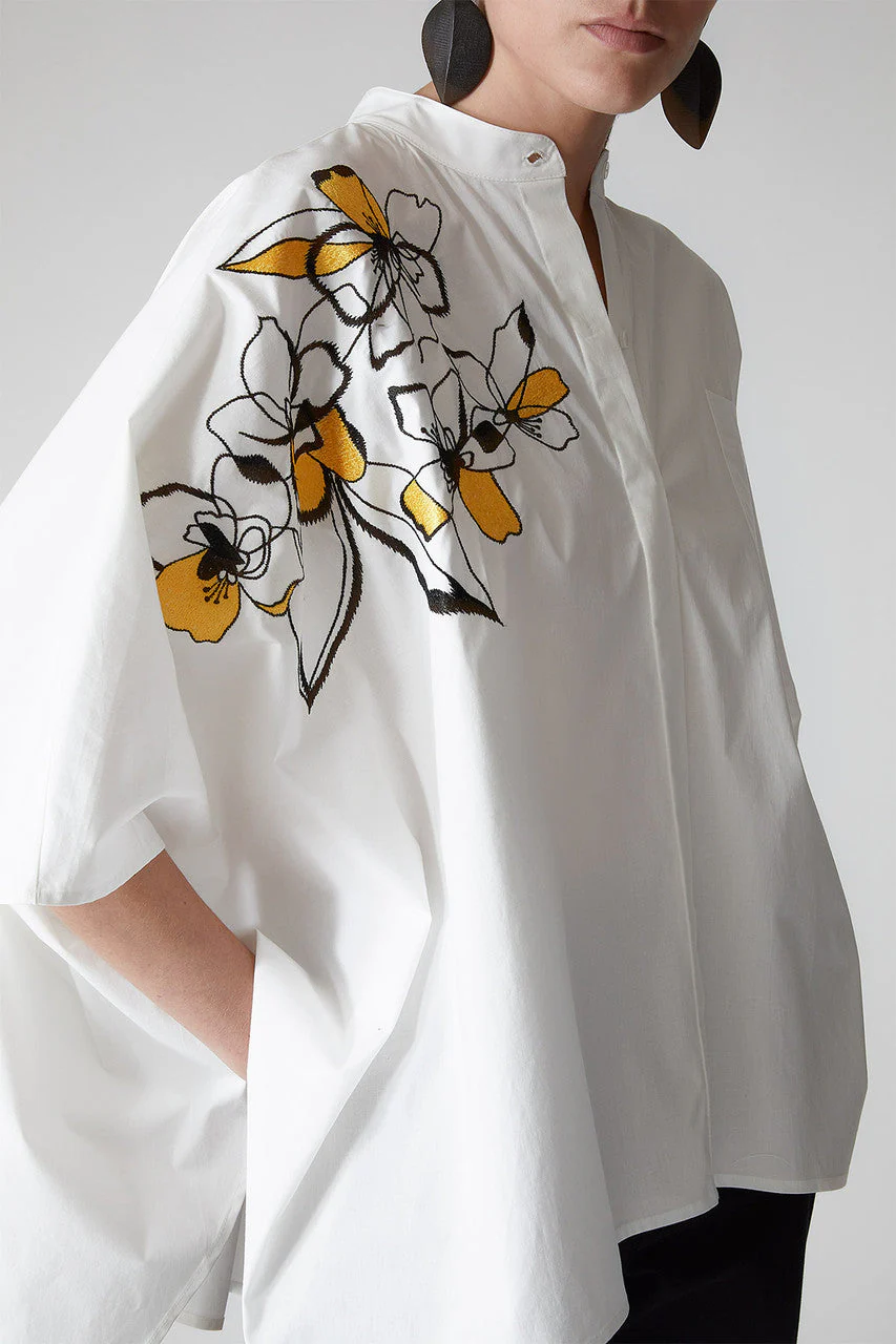 Cotton Poplin Embroidered Poncho Top - Image 5