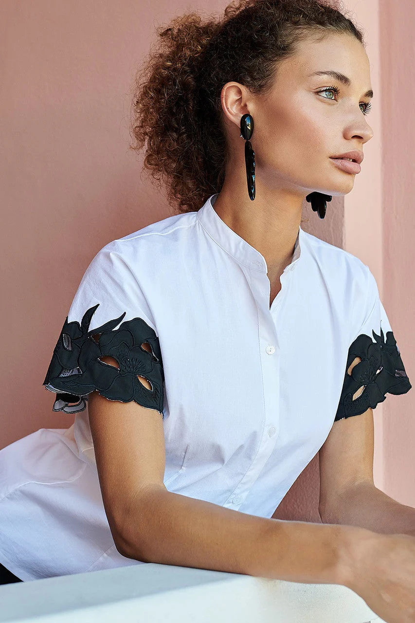 Cotton Poplin Mandarin Top With Applique - Image 4