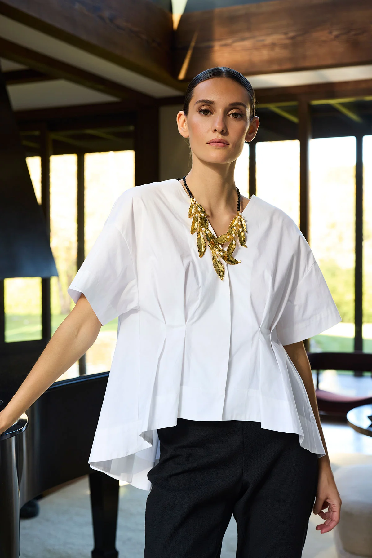 Cotton Poplin Pleated Back Cocoon Shirt