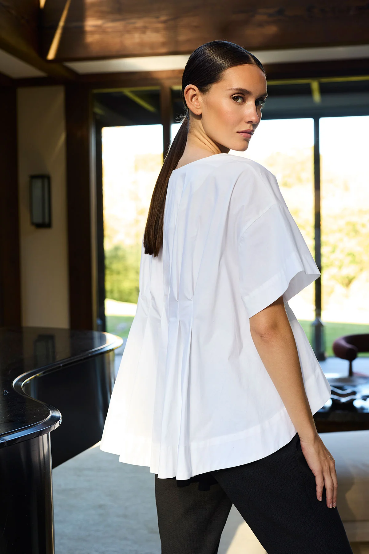 Cotton Poplin Pleated Back Cocoon Shirt - Image 6