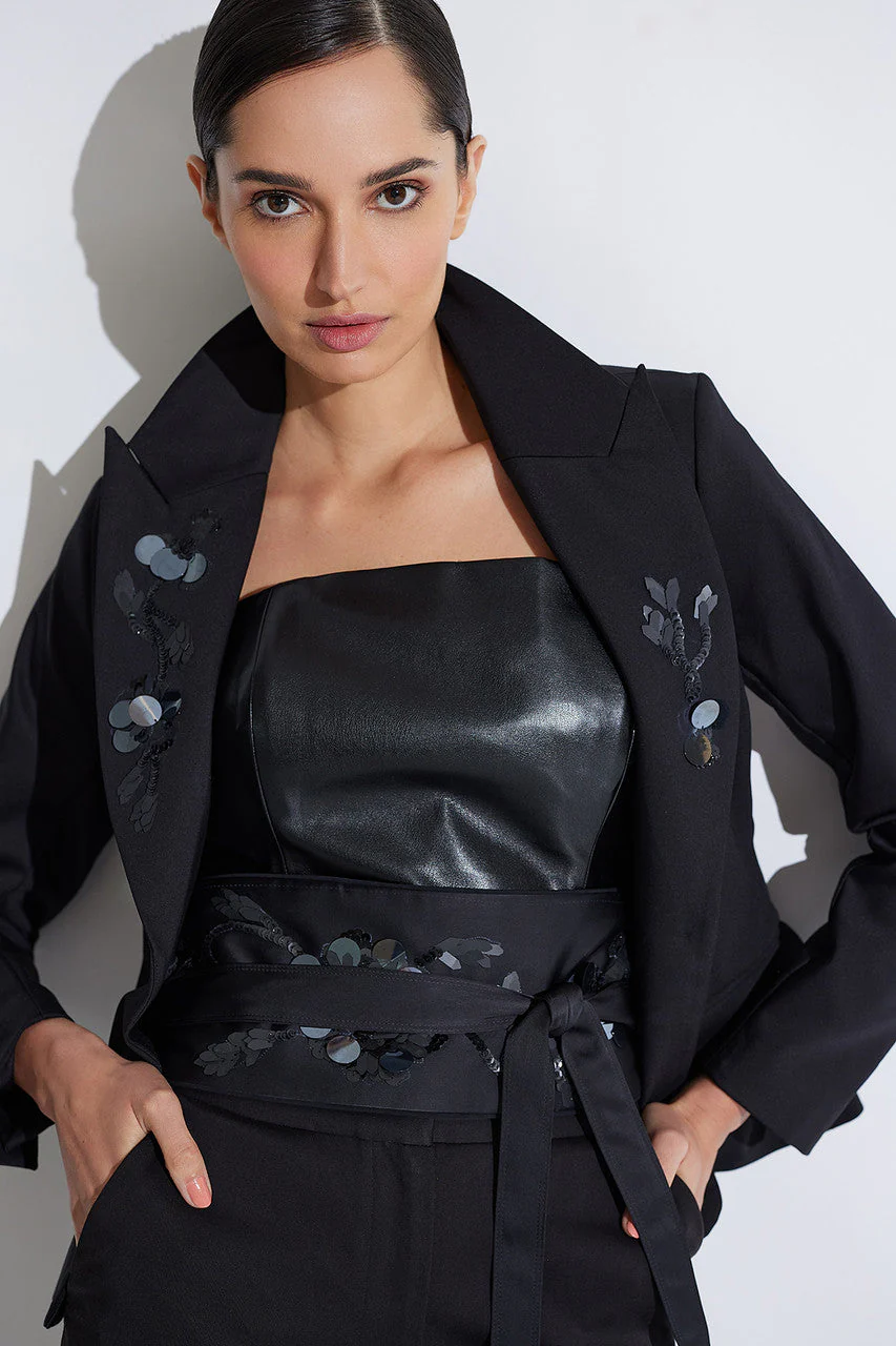 Cotton Sateen Beaded Tailored Blazer Jacket - Image 2