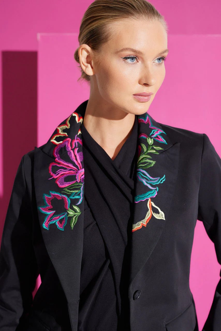 Cotton Sateen Embroidered Tailored Blazer Jacket - Image 4
