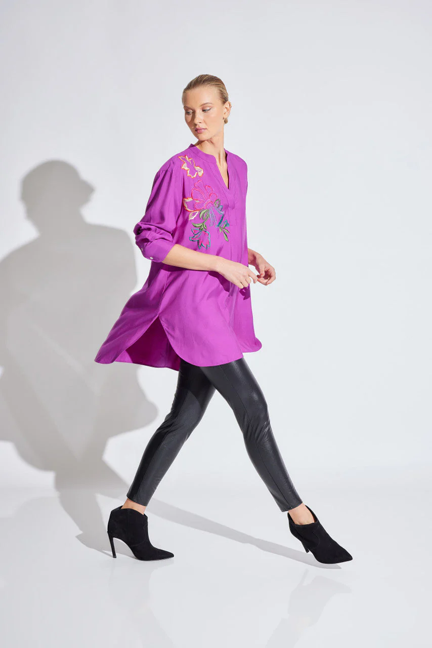 Cotton Silk Half Placket Embroidered Shirt - Image 2