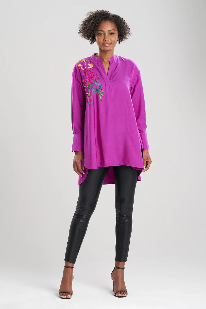 Cotton Silk Half Placket Embroidered Shirt - Image 3
