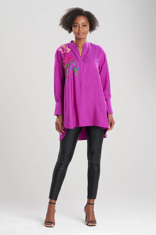 Cotton Silk Half Placket Embroidered Shirt - Image 6