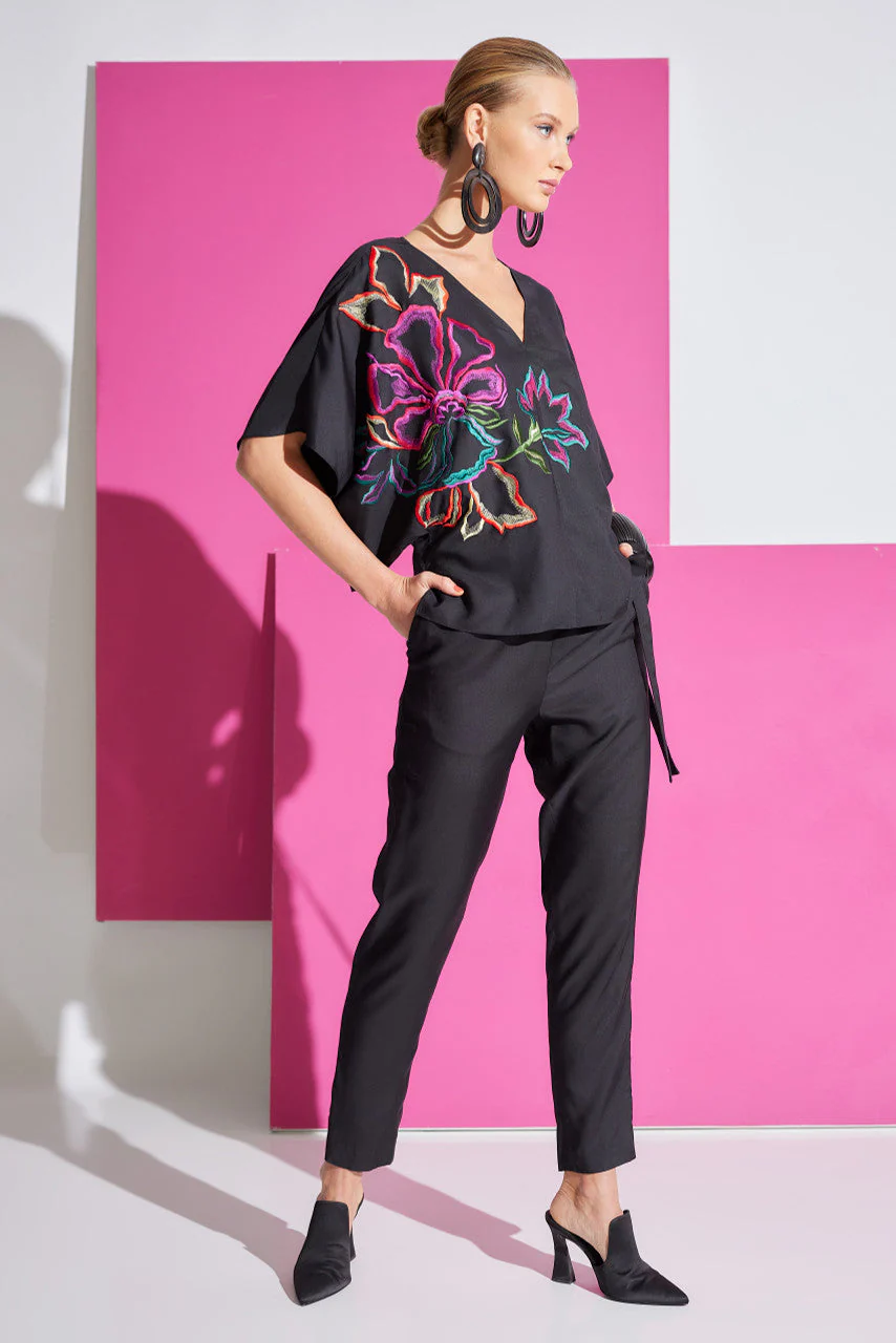 Cotton Silk Kimono Embroidered Top - Image 4