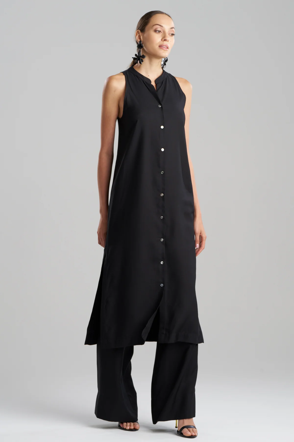 Cotton Silk Twill Sleeveless Tunic