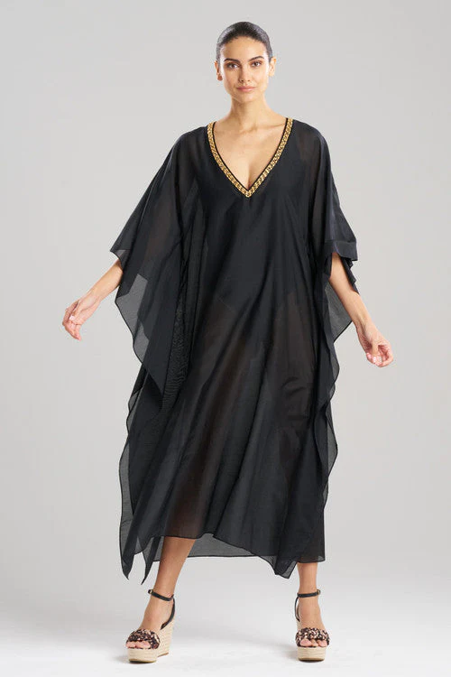 Cotton Silk Voile Beaded Sheer Caftan