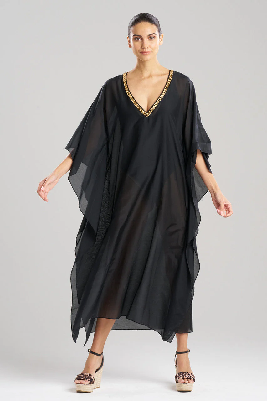 Cotton Silk Voile Beaded Sheer Caftan - Image 2