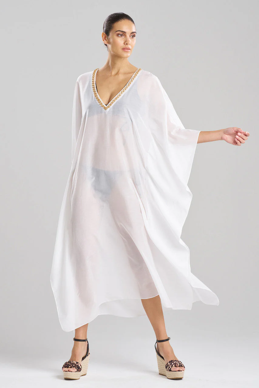 Cotton Silk Voile Beaded Sheer Caftan