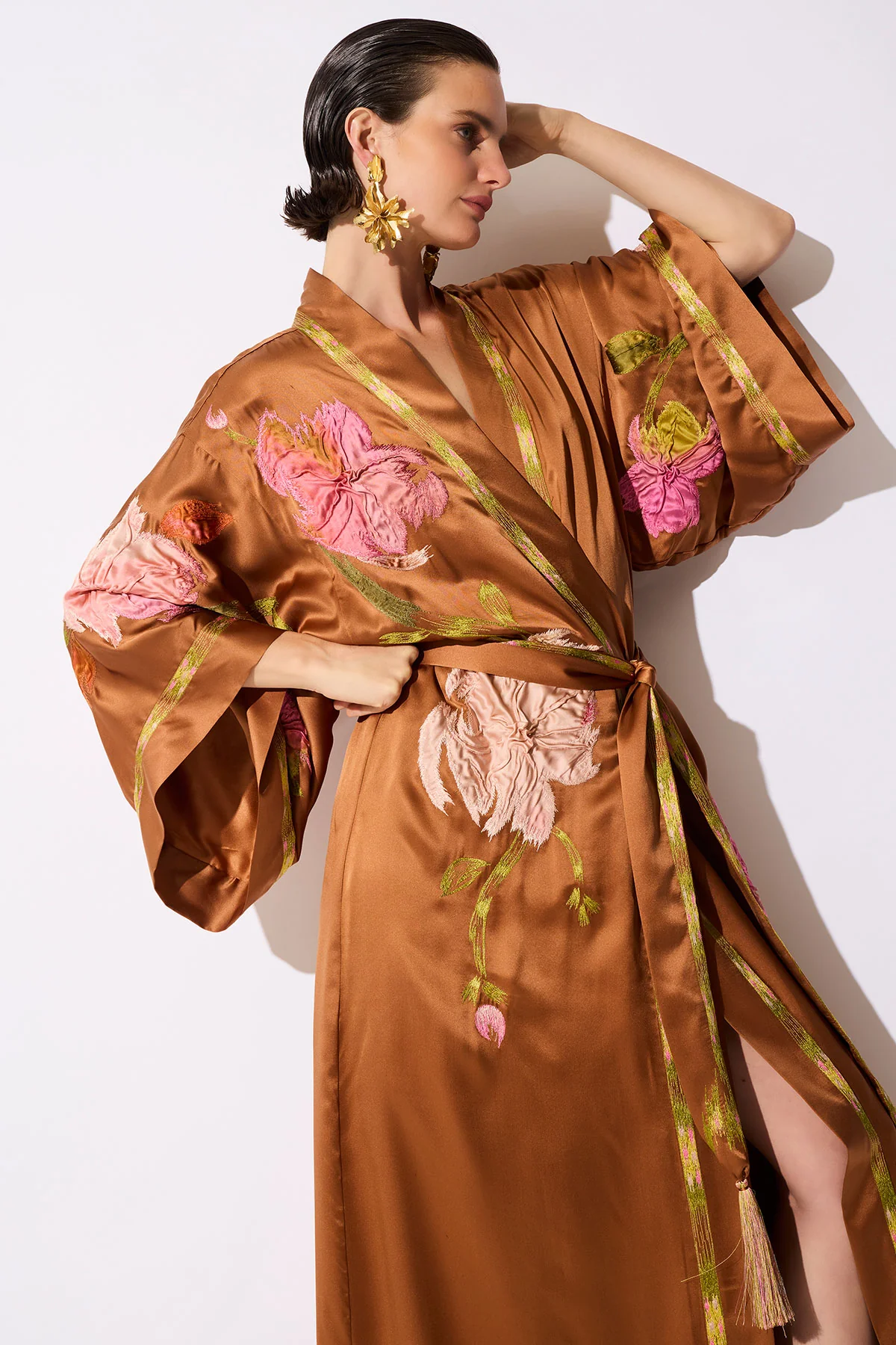 Couture Brushstroke Embroidered Silk Robe