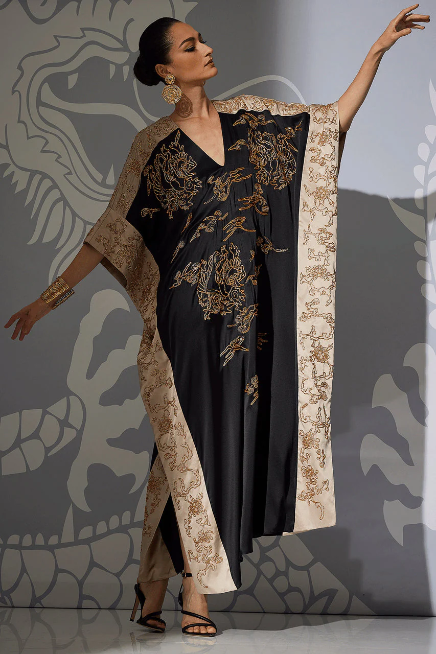 Couture Dragon Embroidered Cocoon Silk Caftan - Image 3
