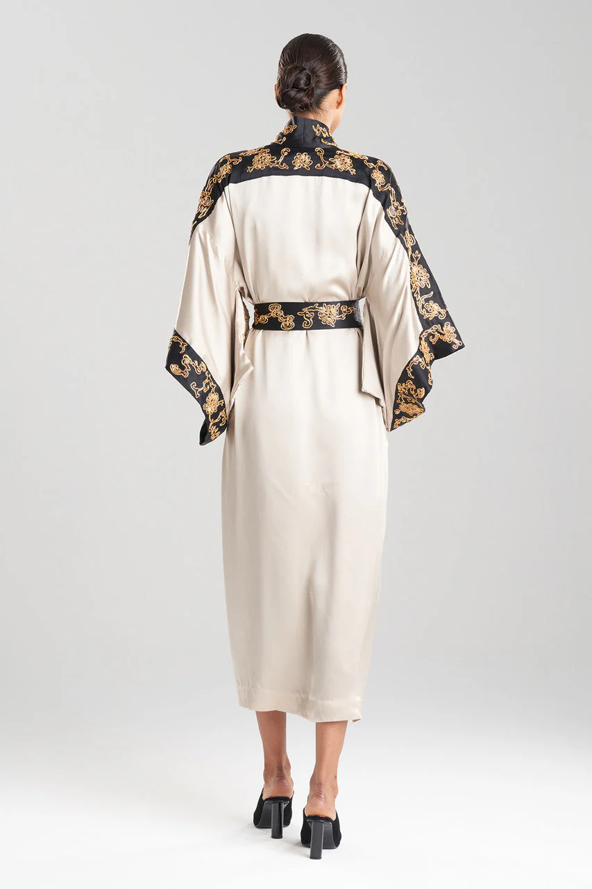 Couture Dragon Embroidered Drop Sleeve Silk Robe - Image 2