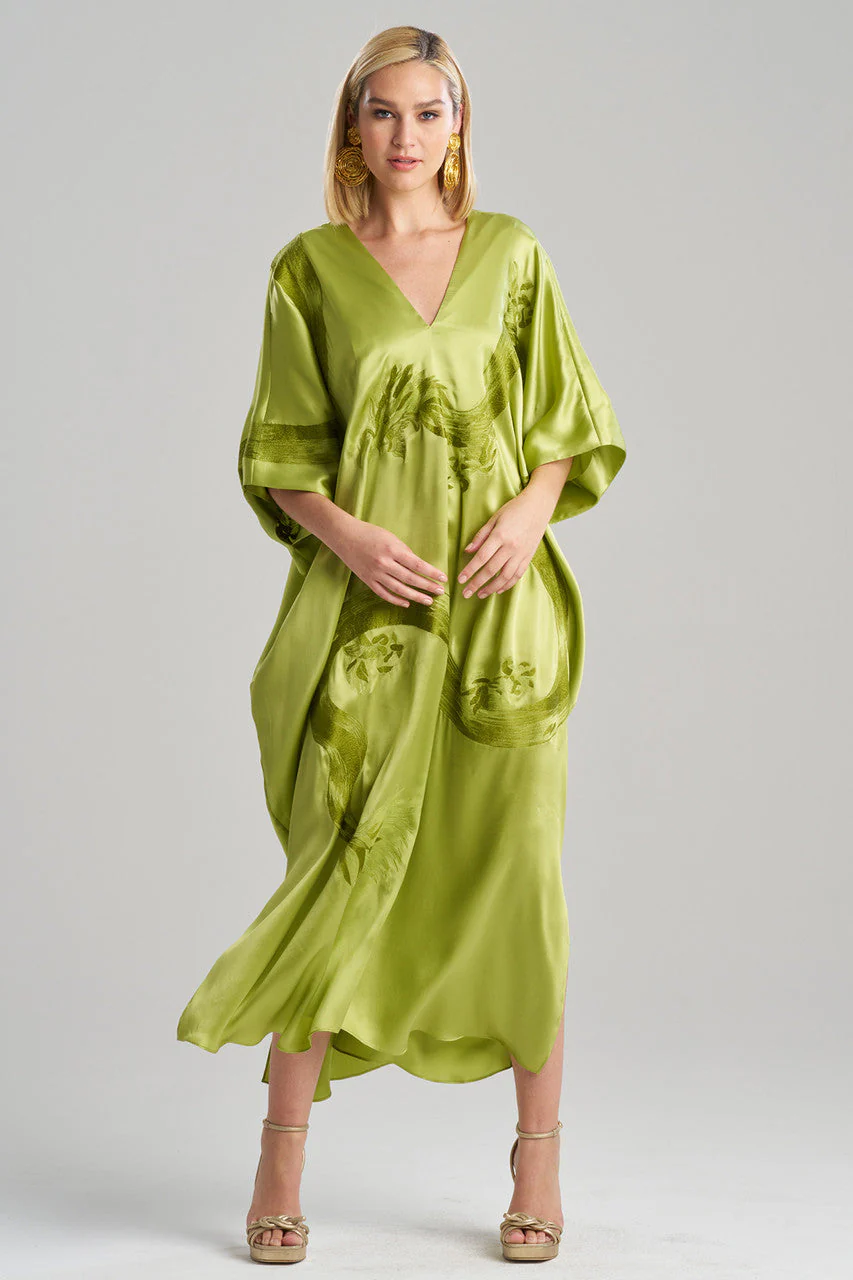 Couture Ink Dragon Embroidered Cocoon Silk Caftan - Image 2