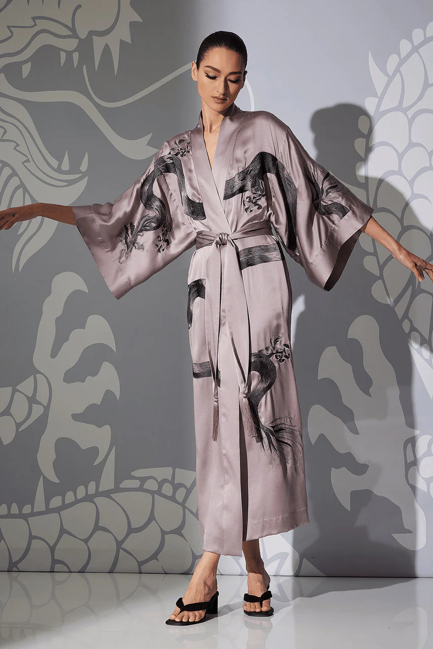Couture Ink Dragon Embroidered Silk Robe